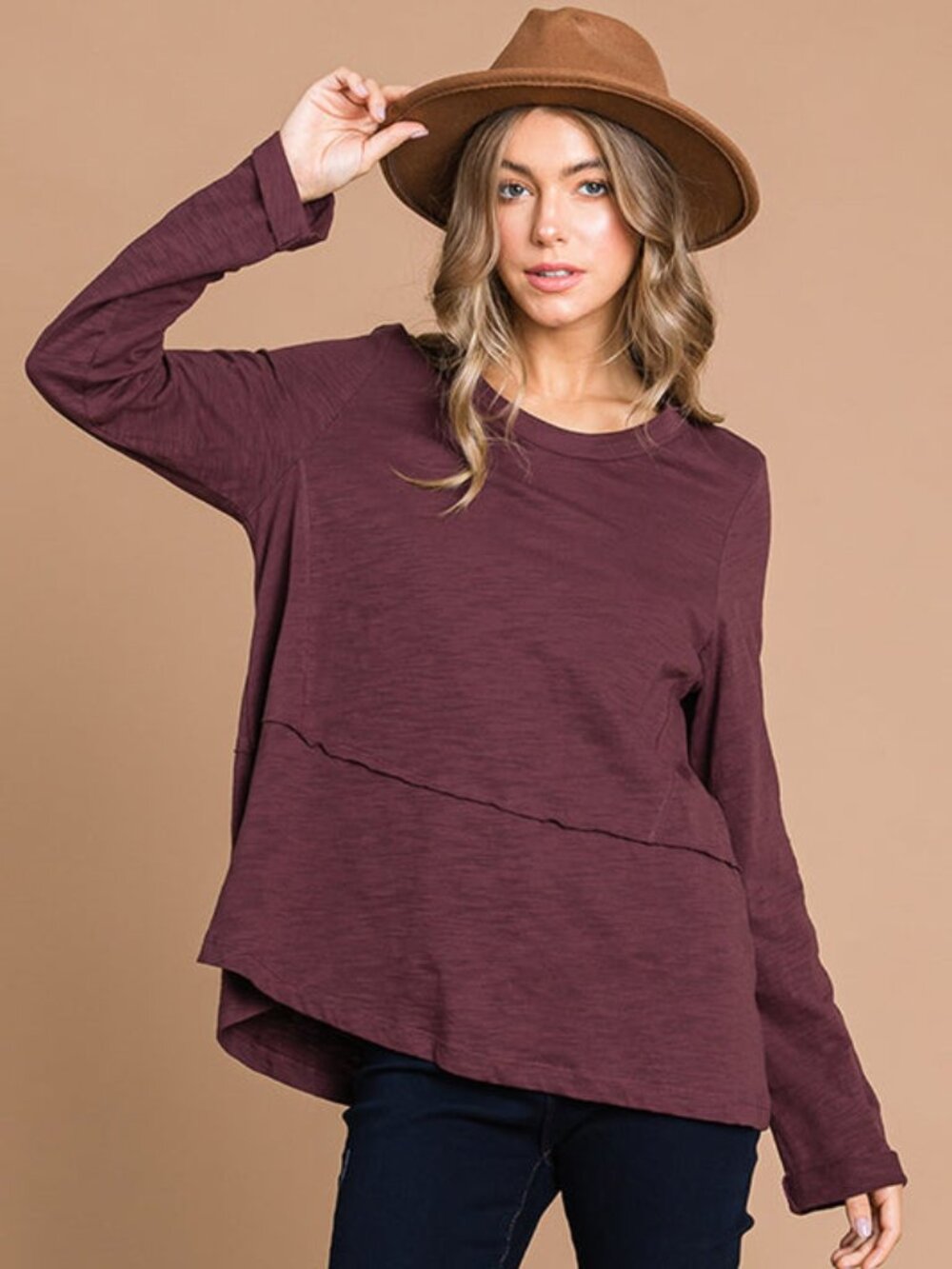 U-Neck Casual Top - Merlot